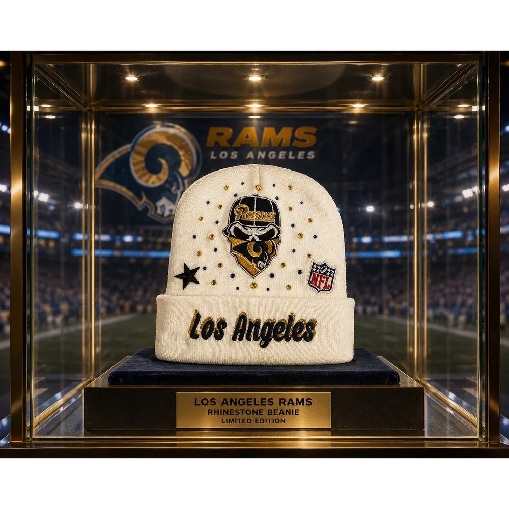Los Angeles Rams Beanie‎ Beige design with Logo, Star & Rhinestones
